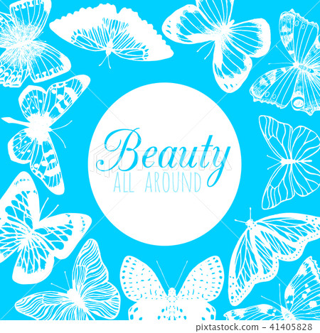 Blue Template with Butterflies in Hand-Drawn Style Blue Template with Butterflies in Hand-Drawn Style 41405828