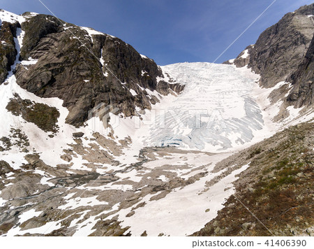 Photo of Tuftebreen - glacier in Norway is nearby to Steinmannen and Bakli. Aerial view. 41406390