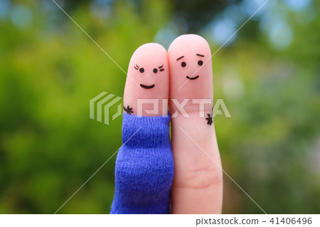 Fingers art of happy couple. Woman is pregnant Fingers art of happy couple. Woman is pregnant 41406496