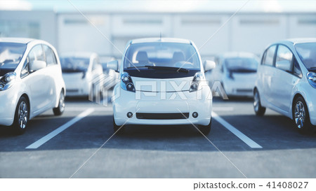 3d model of electric new cars in stock. Car dealership Cars For Sale. Ecology concept. 3d rendering. 41408027
