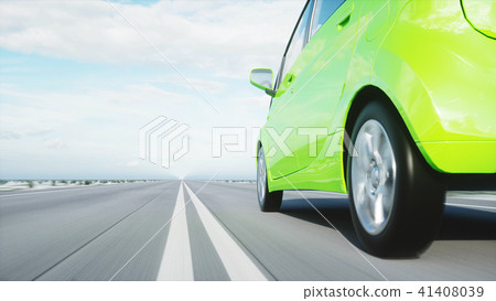 3d model of electric green car with 3d model of man. Render. Ecology concept. 3d rendering. 41408039