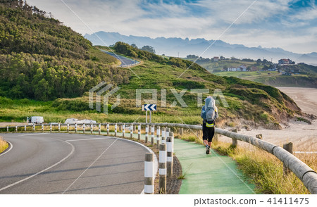 Lonely Pilgrim walking the Camino de Santiago Lonely Pilgrim walking the Camino de Santiago 41411475