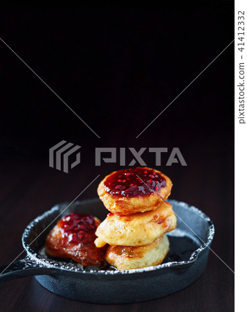Stack fried Pancakes Raspberry jam. 41412332