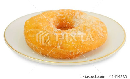 Glazed Donut with Sugar on White Dish 41414283