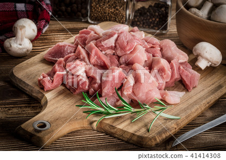 Raw meat diced for stew. Raw meat diced for stew. 41414308