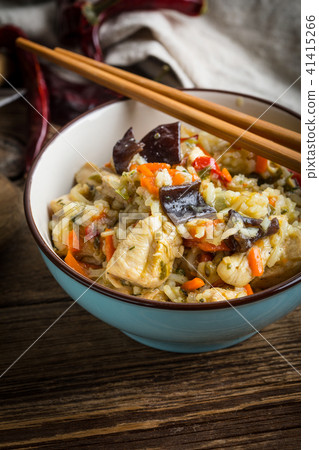 Risotto with chicken and vegetables. Risotto with chicken and vegetables. 41415266