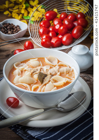 Fresh tomato soup with conchigliette. Fresh tomato soup with conchigliette. 41415747