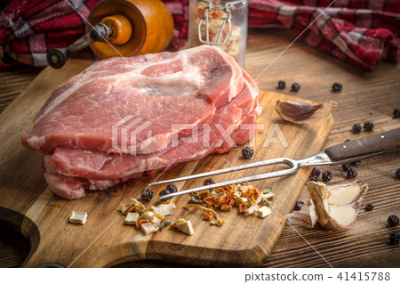 Slices of raw pork neck. Slices of raw pork neck. 41415788