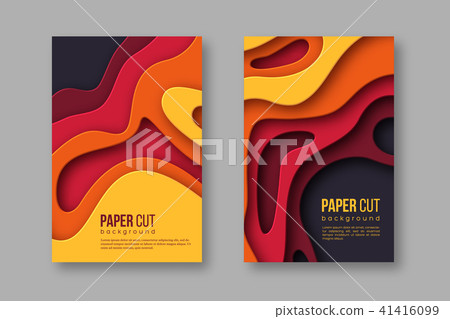 3d paper cut vertical banners. Shapes with shadow in Autumn colors - yellow, orange, burgundy and 3d paper cut vertical banners. Shapes with shadow in Autumn colors - yellow, orange, burgundy and 41416099