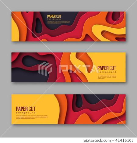 3d paper cut horizontal banners. Shapes with shadow in Autumn colors - yellow, orange, burgundy and 3d paper cut horizontal banners. Shapes with shadow in Autumn colors - yellow, orange, burgundy and 41416105