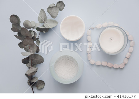 Overhead spa beauty products on pastel 41416177