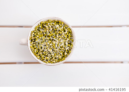 Sprouted mung beans bowl on white table 41416195