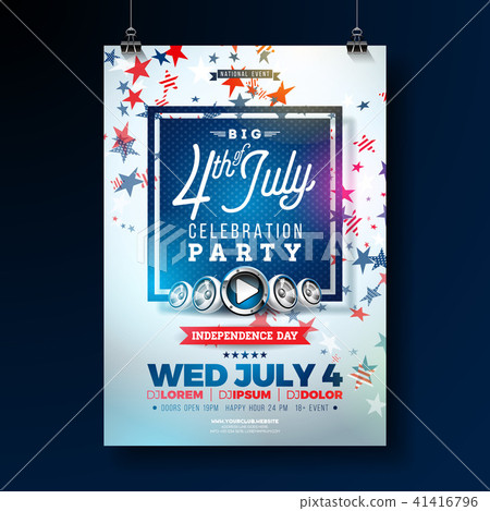 Independence Day of the USA Party Flyer Illustration with Falling Colorful Star. Vector Fourth of Independence Day of the USA Party Flyer Illustration with Falling Colorful Star. Vector Fourth of 41416796