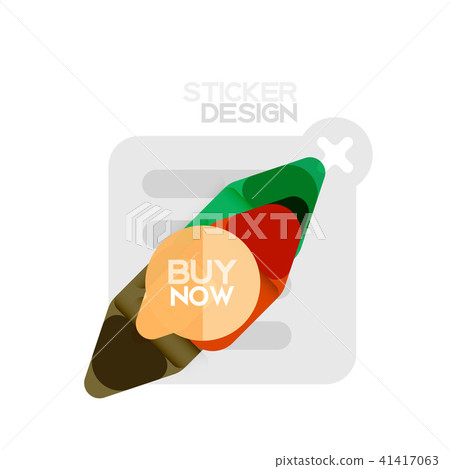 Flat design triangle arrow shape geometric sticker icon, paper style design with buy now sample text 41417063