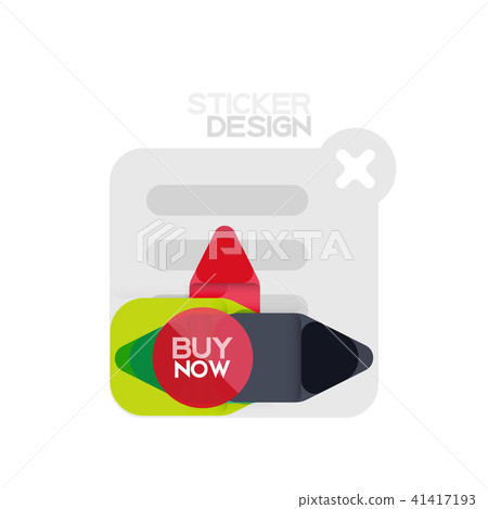 Flat design triangle arrow shape geometric sticker icon, paper style design with buy now sample text 41417193