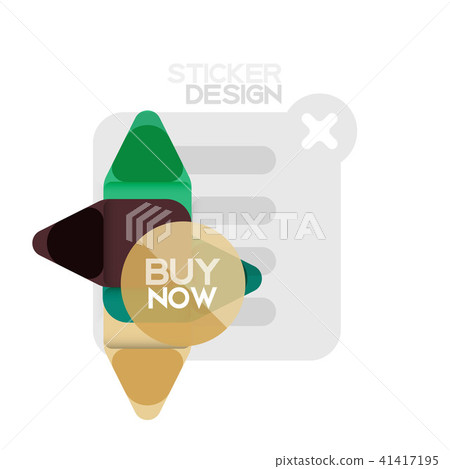 Flat design triangle arrow shape geometric sticker icon, paper style design with buy now sample text 41417195