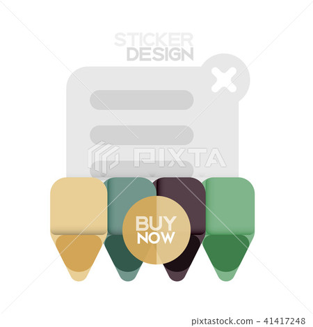 Flat design triangle arrow shape geometric sticker icon, paper style design with buy now sample text Flat design triangle arrow shape geometric sticker icon, paper style design with buy now sample text 41417248