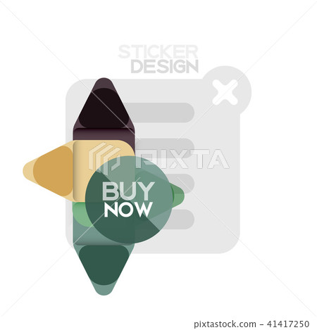 Flat design triangle arrow shape geometric sticker icon, paper style design with buy now sample text Flat design triangle arrow shape geometric sticker icon, paper style design with buy now sample text 41417250