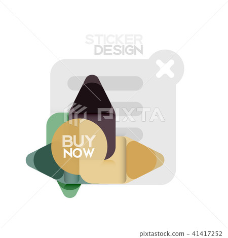 Flat design triangle arrow shape geometric sticker icon, paper style design with buy now sample text Flat design triangle arrow shape geometric sticker icon, paper style design with buy now sample text 41417252