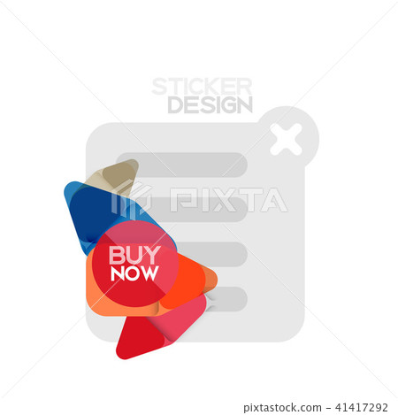 Flat design triangle arrow shape geometric sticker icon, paper style design with buy now sample text Flat design triangle arrow shape geometric sticker icon, paper style design with buy now sample text 41417292