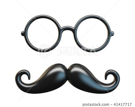 Black mustache and circular glasses 3D rendering 41417717