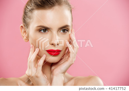 Beauty concept - Close up Gorgeous Young Brunette Woman face portrait. Beauty Model Girl with bright 41417752