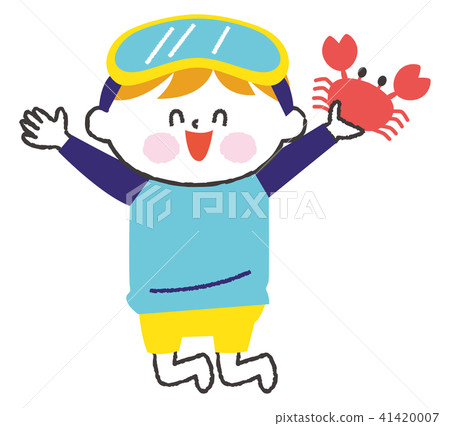 A boy who is pleased to catch a crab 41420007