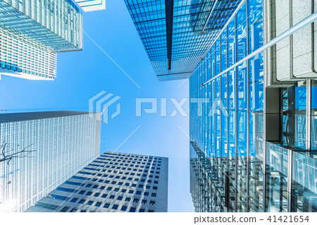 looking up view of city skyline in tokyo, japan 41421654