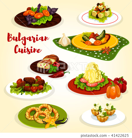 Bulgarian cuisine dinner dish with dessert icon 41422625