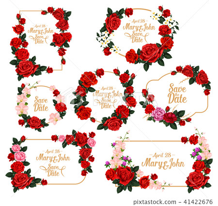 Wedding invitation flower frame with Save the Date Wedding invitation flower frame with Save the Date 41422676