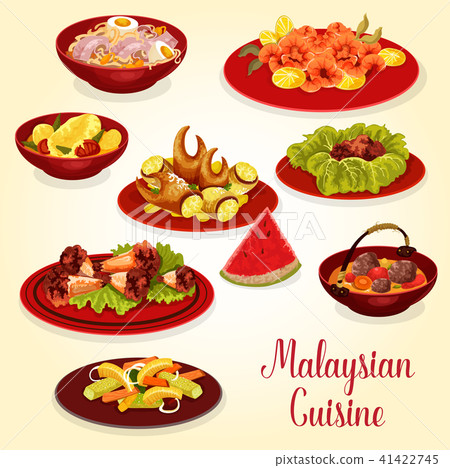 Malaysian cuisine icon of meat and seafood dish Malaysian cuisine icon of meat and seafood dish 41422745