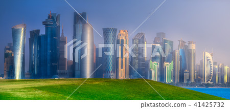 Skyline of West Bay and stony bank Doha, Qatar Skyline of West Bay and stony bank Doha, Qatar 41425732