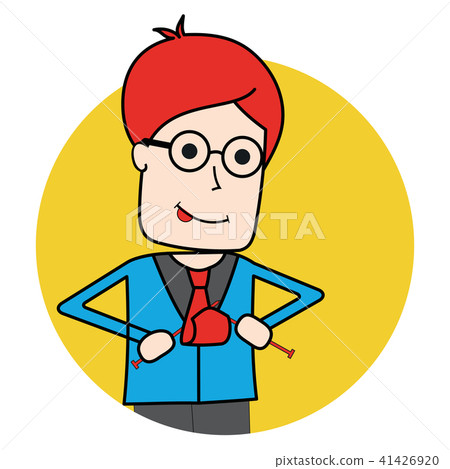 redhead business man knitting his tie in yellow dot 41426920