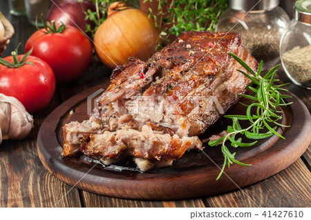 Still hot baked pork belly or bacon 41427610