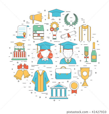 Graduation Thin Line Vector Icons - Stock Illustration [41427910] - PIXTA