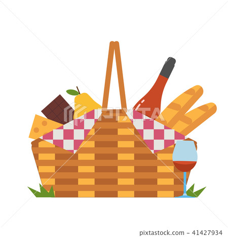 Romantic Picnic Basket with Wine and Food - Stock Illustration ...