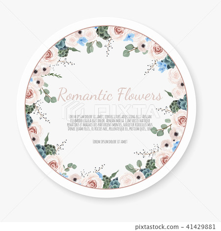 Vector floral design card. Greeting, postcard wedding invite template. Elegant frame with rose and Vector floral design card. Greeting, postcard wedding invite template. Elegant frame with rose and 41429881