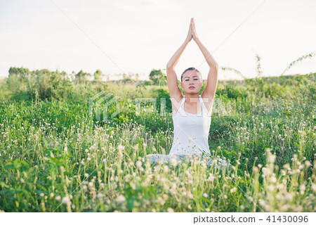 healthy and beautiful young yoga  woman sitting  41430096