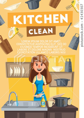 Kitchen cleaning card of housewife doing housework Kitchen cleaning card of housewife doing housework 41430307