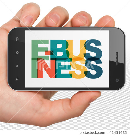 Business concept: Hand Holding Smartphone with E-business on  display 41431683