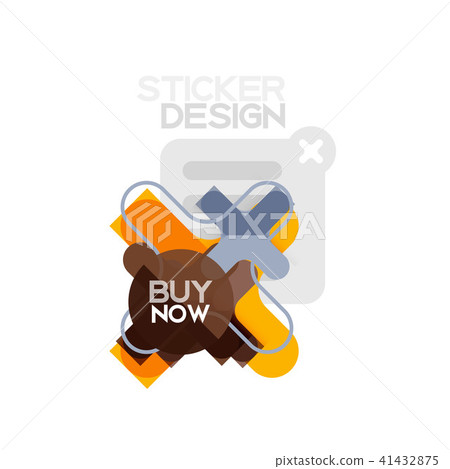 Flat design cross shape geometric sticker icon, paper style design with buy now sample text, for 41432875