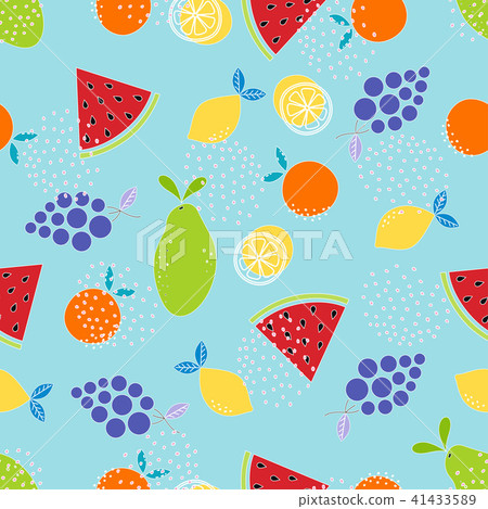 fruit pattern on blue - Stock Illustration [41433589] - PIXTA