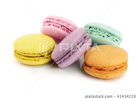 colorful macaroons isolated on white background closeup 41434219