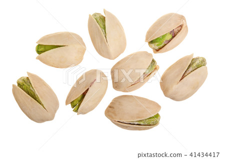 Pistachios isolated on white background, top view. Flat lay 41434417