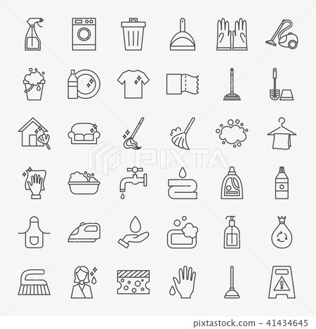 Cleaning Services Line Icons Set 41434645