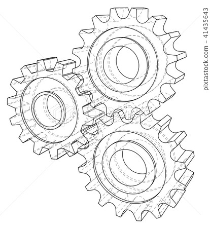 Gear wheel. Vector rendering of 3d. Wire-frame style. 3D view layers of visible and invisible lines Gear wheel. Vector rendering of 3d. Wire-frame style. 3D view layers of visible and invisible lines 41435643