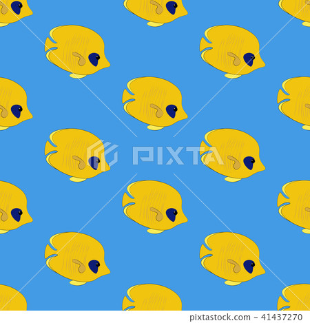 Chaetodon semilarvatus fish seamless pattern 41437270