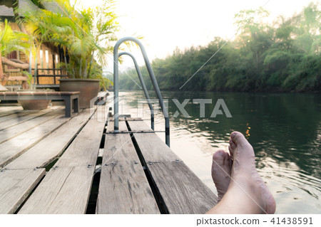 relaxing day river view at rafting cottage terrace 41438591