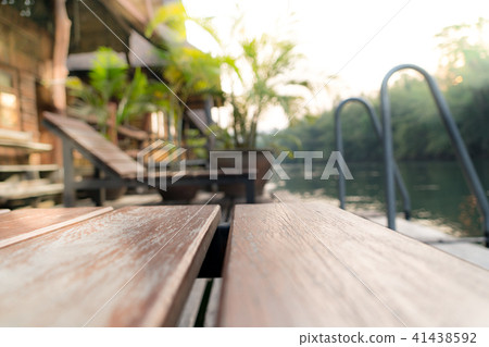 river view at rafting cottage terrace on sunset 41438592