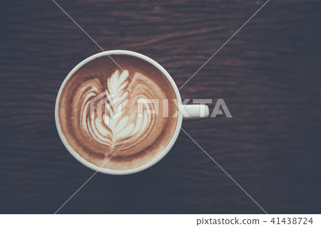 top view of Coffee cup with latte art on wooden 41438724